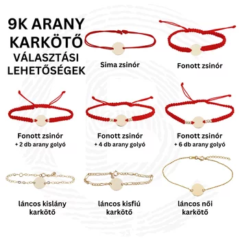 9K Arany Érme Karkötő - Név/Dátum/Üzenet/Szimbólum gravírozás - állítható zsinórral