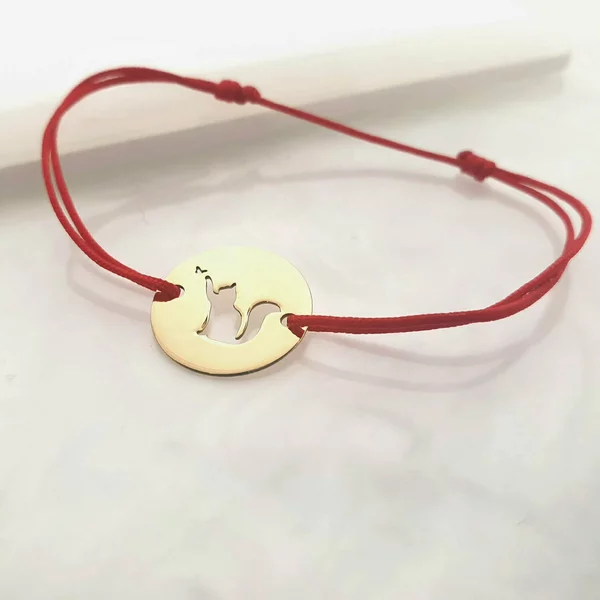 14K Kivágott Cica Karkötő állítható zsinórral