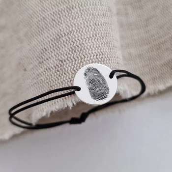 Ezüst Újjlenyomat Érme Karkötő állítható zsinórral