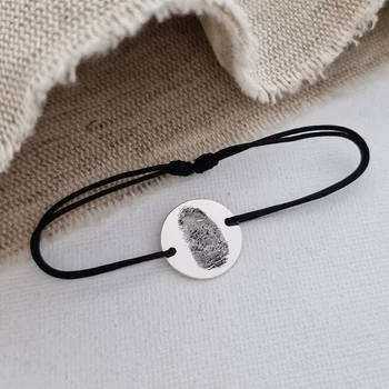 Ezüst Újjlenyomat Érme Karkötő állítható zsinórral