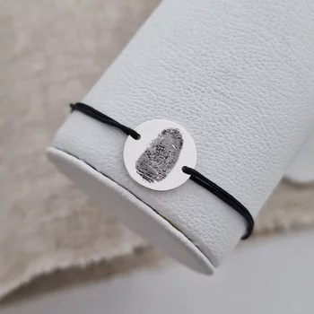 Ezüst Újjlenyomat Érme Karkötő állítható zsinórral