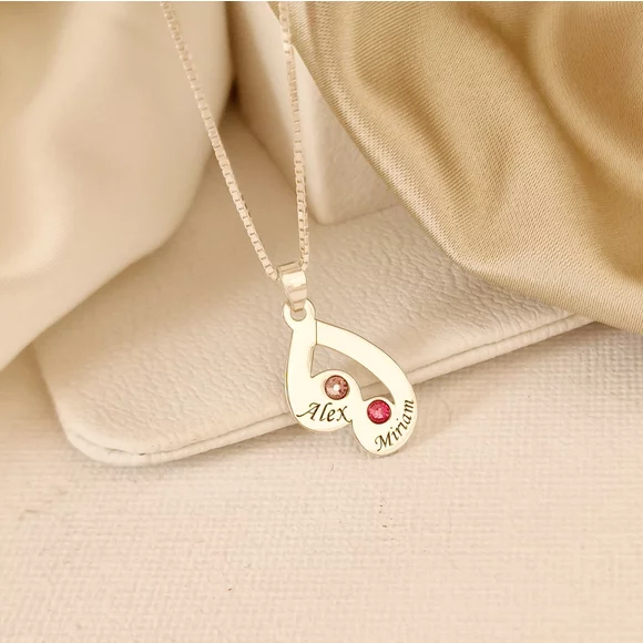 Érzelem Cseppek Nyaklánc - 2 Név - 925 Sterling Ezüst  Swarovski Kristály - Körkapocs