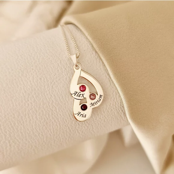 Érzelem Cseppek Nyaklánc - 3 Név - 925 Sterling Ezüst  Swarovski Kristály - Körkapocs