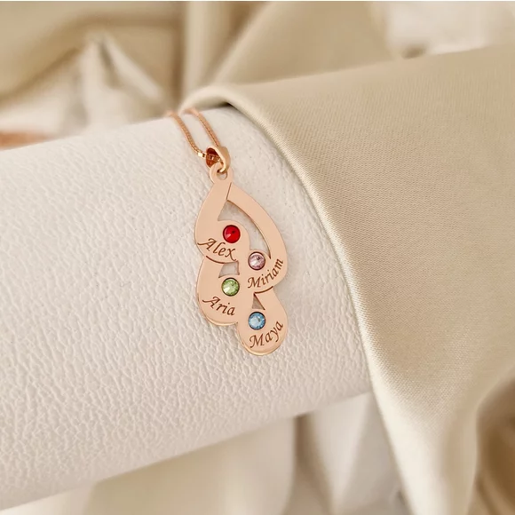 Érzelem Cseppek Nyaklánc - 4 Név - 18K Rozé Aranyozott 925 Sterling Ezüst  Swarovski Kristály - Körkapocs