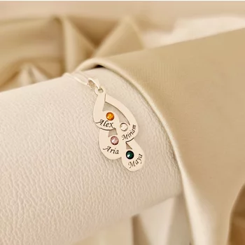 Érzelem Cseppek Nyaklánc - 4 Név - 925 Sterling Ezüst  Swarovski Kristály - Körkapocs