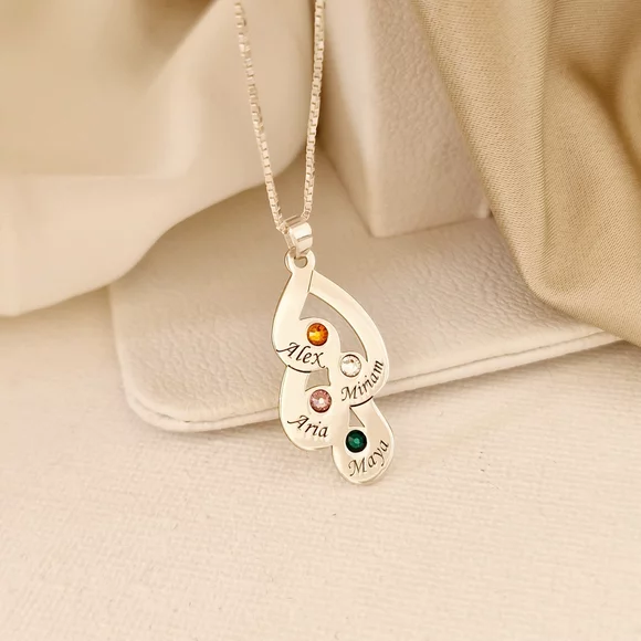 Érzelem Cseppek Nyaklánc - 4 Név - 925 Sterling Ezüst  Swarovski Kristály - Körkapocs