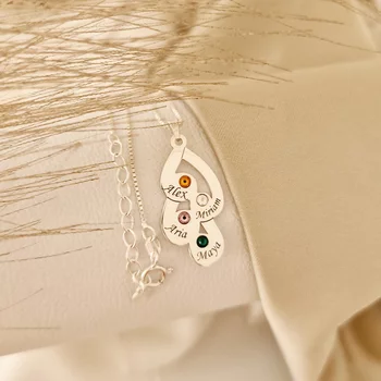 Érzelem Cseppek Nyaklánc - 4 Név - 925 Sterling Ezüst  Swarovski Kristály - Körkapocs