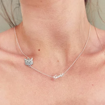 Macskás Nyaklánc - 925 Sterling Ezüst Név és Cica - Körkapocs