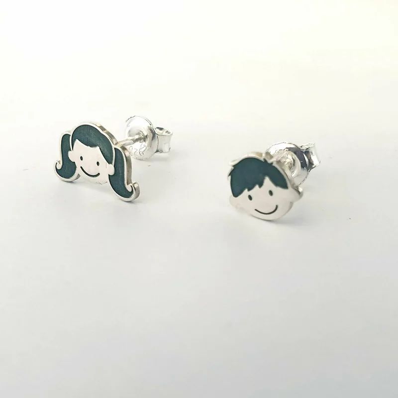 Ezüst Lány és Fiú Arc Fülbevaló