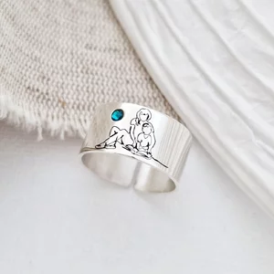 Ezüst Anya-Fia Széles Állítható Gyűrű Swarovski kristállyal