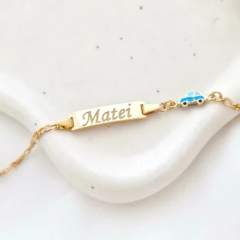 Ezüst Baba Karkötő lánccal - Zománcozott Kisautó - 925-ös Ezüst 18K Sárga arany bevonattal