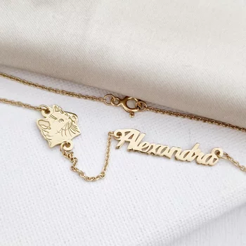 Ezüst Bajusszos Cica Név Nyaklánc 18k sárga arany bevonattal