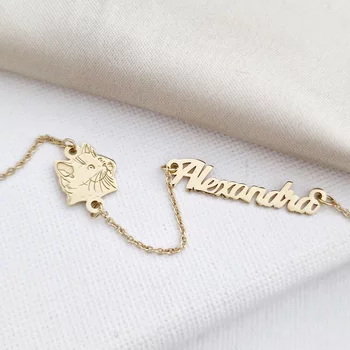 Ezüst Bajusszos Cica Név Nyaklánc 18k sárga arany bevonattal