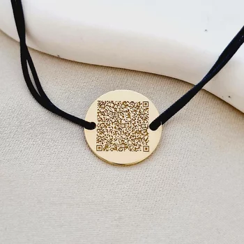 Ezüst Érme Karkötő 18K Sárgaarany bevonattal - Qr Kód - állítható színes zsinórral