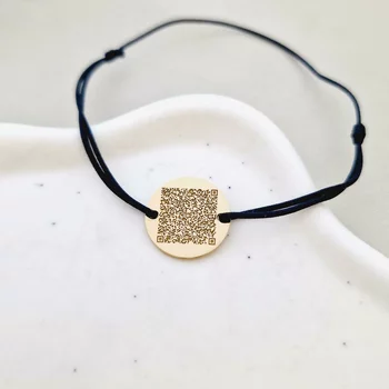 Ezüst Érme Karkötő 18K Sárgaarany bevonattal - Qr Kód - állítható színes zsinórral