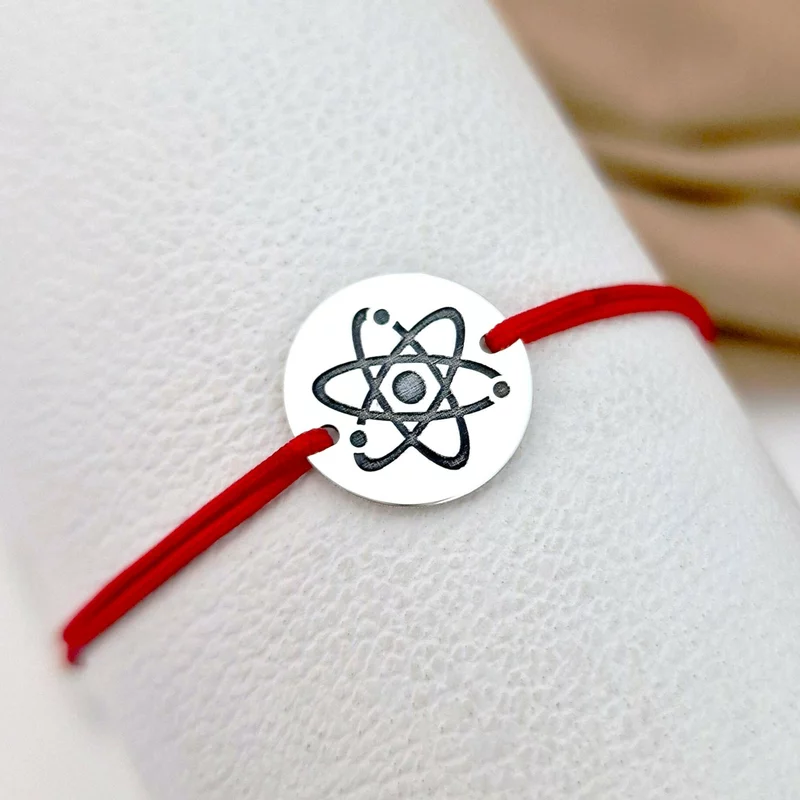 Ezüst Érme Karkötő - Fizika Szimbólum - Állítható Zsinór