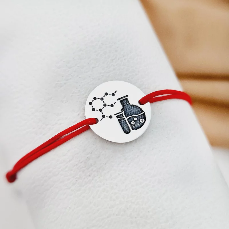 Ezüst Érme Karkötő - Kémia Szimbólum - Állítható Zsinór