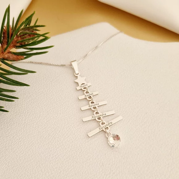 Ezüst Feldiszített Fa Nyaklánc Swarovski kristállyal