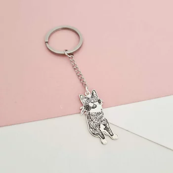 Ezüst Fotogravírozott Cica Kulcstartó