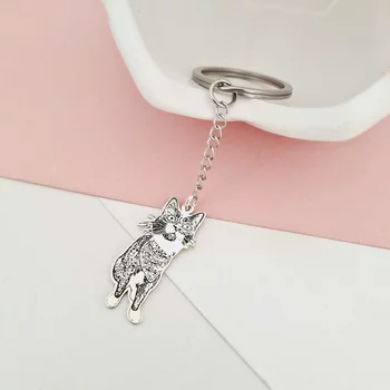 Ezüst Fotogravírozott Cica Kulcstartó