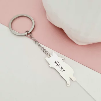 Ezüst Fotogravírozott Cica Kulcstartó