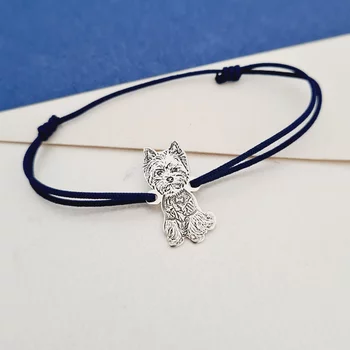 Ezüst Fotogravírozott Kutya Karkötő állítható zsinórral