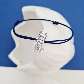 Ezüst Fotogravírozott Kutya Karkötő állítható zsinórral