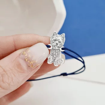 Ezüst Fotogravírozott Kutya Karkötő állítható zsinórral