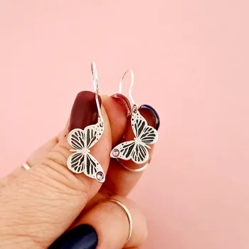 Ezüst Hosszú Pillangó Fülbevaló Swarovski kristállyal
