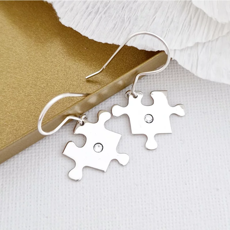 Ezüst Hosszú Puzzle Fülbevaló Swarovski kristállyal