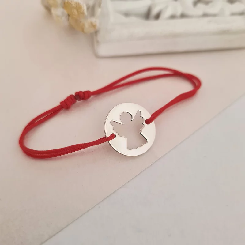 Ezüst Kivágott Angyal Karkötő állítható zsinórral