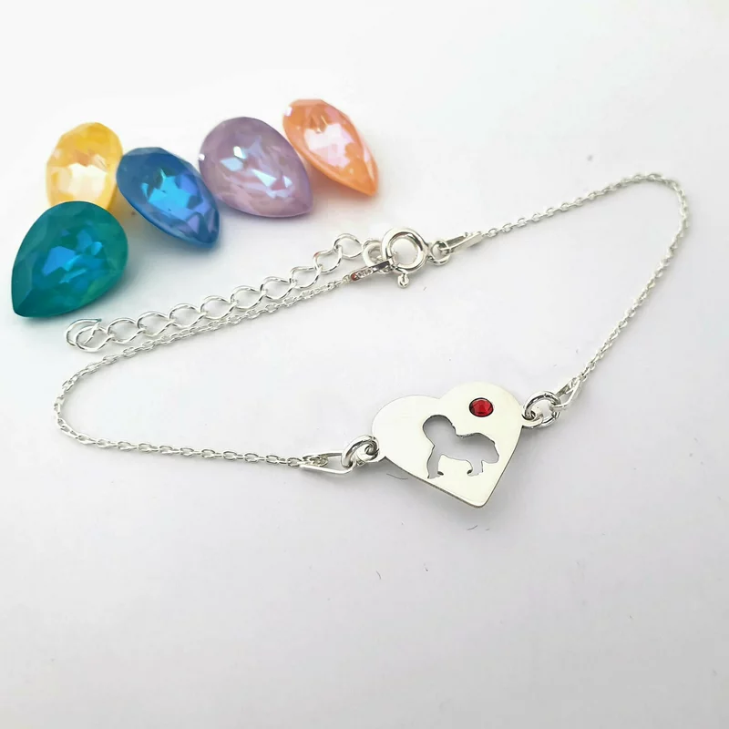 Ezüst Kivágott Baba Karkötő lánccal és Swarovski kristállyal
