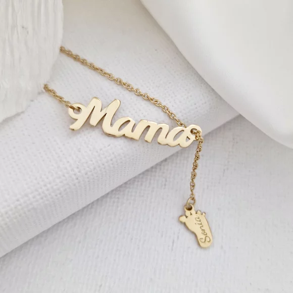Ezüst Mama és Talp Y Nyaklánc 18k sárga arany bevonattal