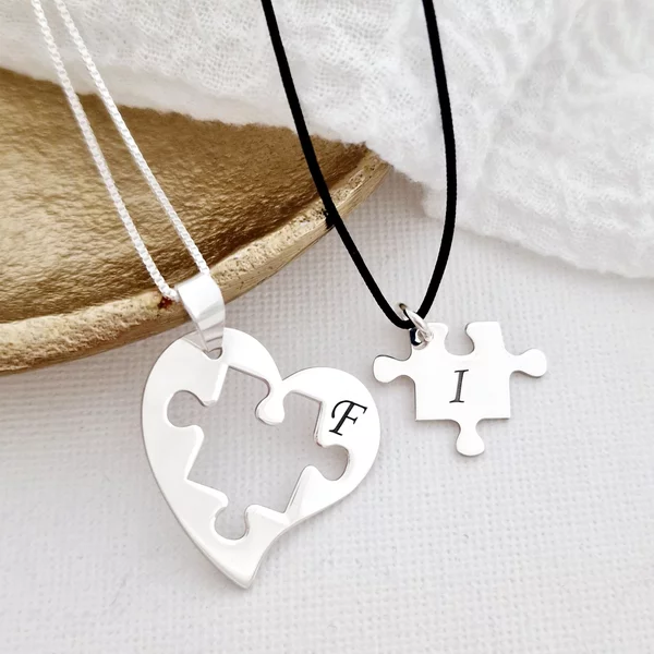 Ezüst Puzzle Szív Páros Nyaklánc Szett