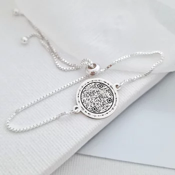 Ezüst QR Kód Érme Karkötő Csúszólánccal