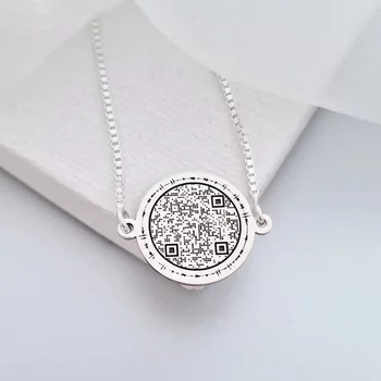 Ezüst QR Kód Érme Karkötő Csúszólánccal