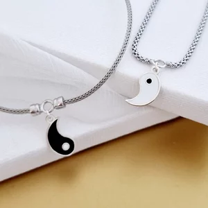 Ezüst Ying Yang Páros Karkötő Szett Zománccal