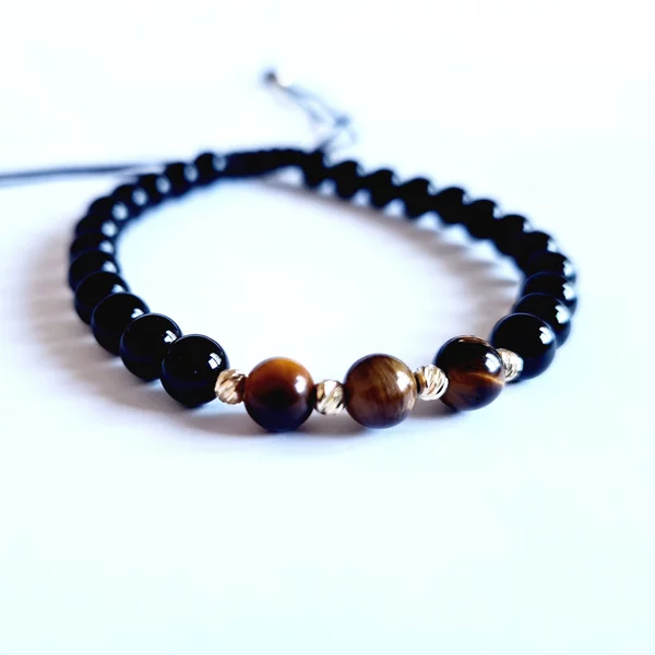 Tigrisszem és Ónix Karkötő - 6 db 14K arany golyó - 3mm