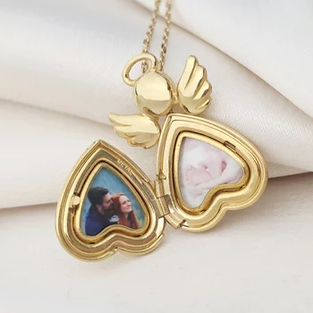 Fényképes Angyal Nyaklánc - Golden Angel -  Ezüst 925 - 18 K Sárga Arany bevonattal - Fehér Cirkónia