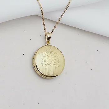 Fényképes Kerek Nyaklánc -Tree of Life -  925 Sterling Ezüst 18K Sárga Arany bevonattal - Körkapocs
