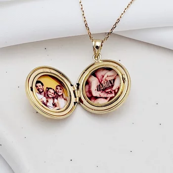 Fényképes Kerek Nyaklánc -Tree of Life -  925 Sterling Ezüst 18K Sárga Arany bevonattal - Körkapocs