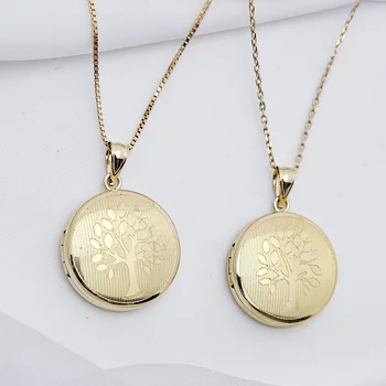 Fényképes Kerek Nyaklánc -Tree of Life -  925 Sterling Ezüst 18K Sárga Arany bevonattal - Körkapocs