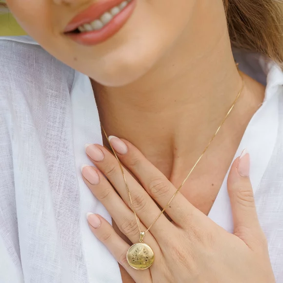 Fényképes Kerek Nyaklánc -Tree of Life -  925 Sterling Ezüst 18K Sárga Arany bevonattal - Körkapocs