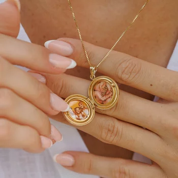 Fényképes Kerek Nyaklánc -Tree of Life -  925 Sterling Ezüst 18K Sárga Arany bevonattal - Körkapocs