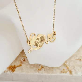 Fényképes Nyaklánc - LOVE Medál - 18K Sárga Aranyozott 925 Sterling Ezüst - Körkapocs