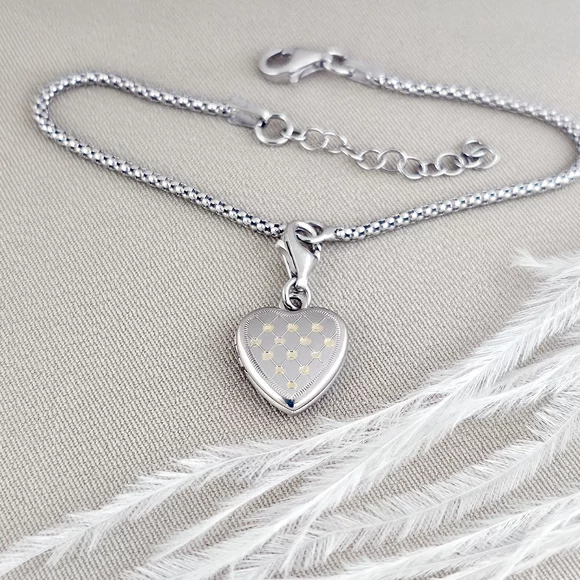 Fényképes Szív Karkötő Kígyólanccal -  Silver&Gold Velvet - Ezüst 925 Ródium bevonattal