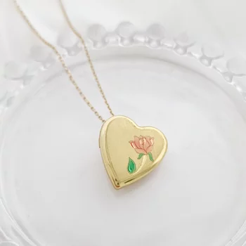 Fényképes Szív Nyaklánc - Beauty and the Beast - Ezüst 925 - 18K Sárga Arany bevonattal