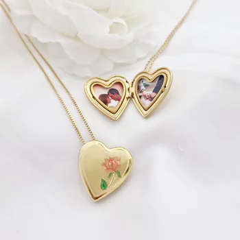 Fényképes Szív Nyaklánc - Beauty and the Beast - Ezüst 925 - 18K Sárga Arany bevonattal