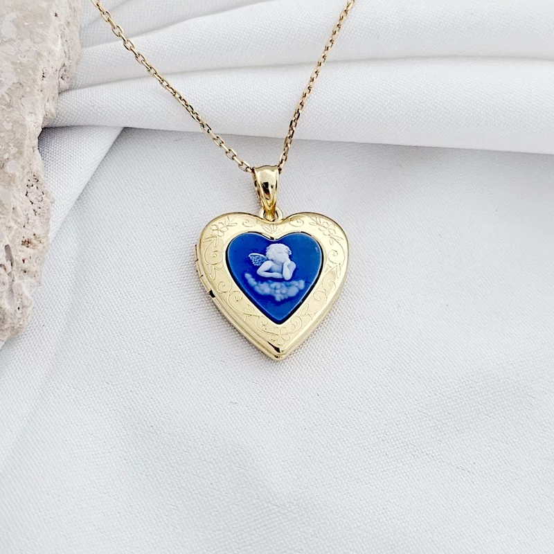 Fényképes Szív Nyaklánc - Blue Angel - Ezüst 925 - 18K Sárga Arany Bevonattal