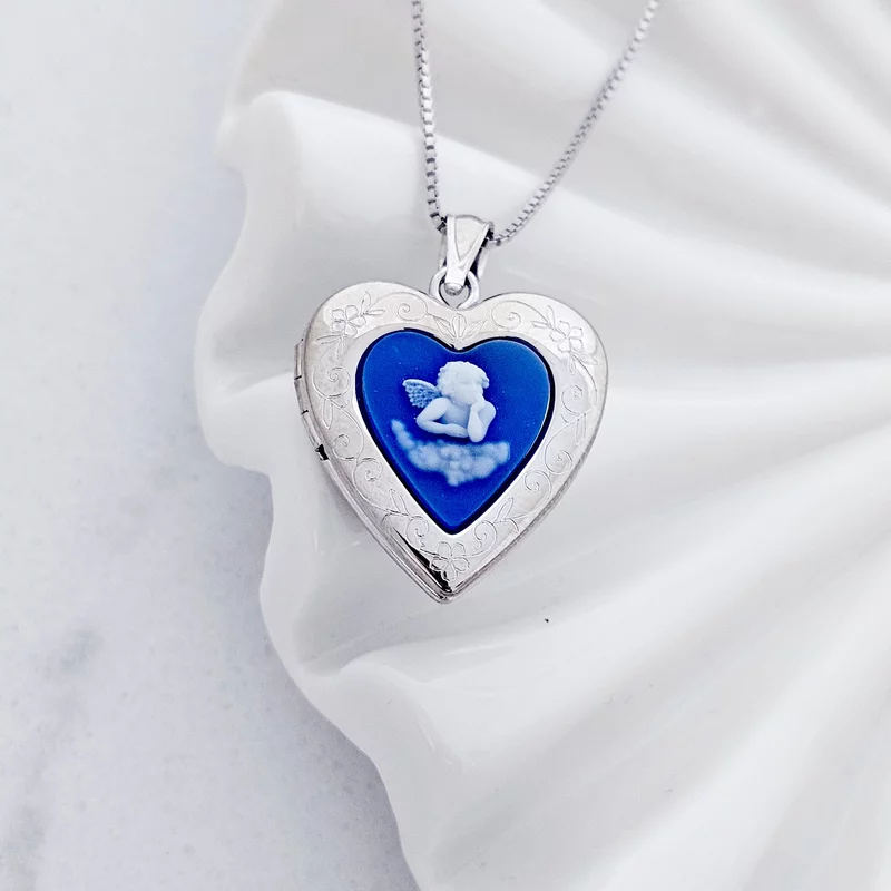 Fényképes Szív Nyaklánc - Blue Angel -  Ezüst 925 Ródium bevonattal